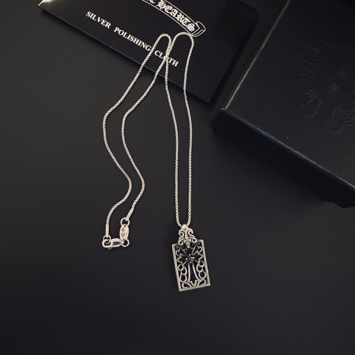 Chrome Hearts Silver Filigree Rectangle Pendant Necklace
